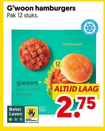 G'woon hamburgers Pak 12 stuks.