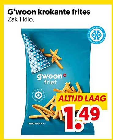 G’woon krokante frites Zak 1 kilo.