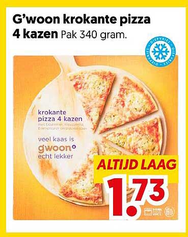 G'woon krokante pizza 4 kazen Pak 340 gram