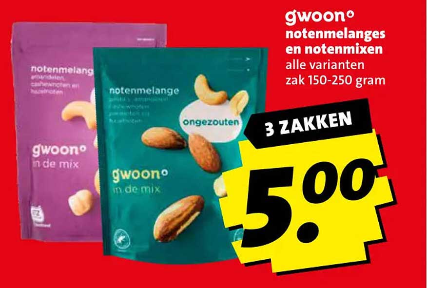 g'woon notenmelanges en notenmixen alle varianten zak 150-250 gram 3 ZAKKEN