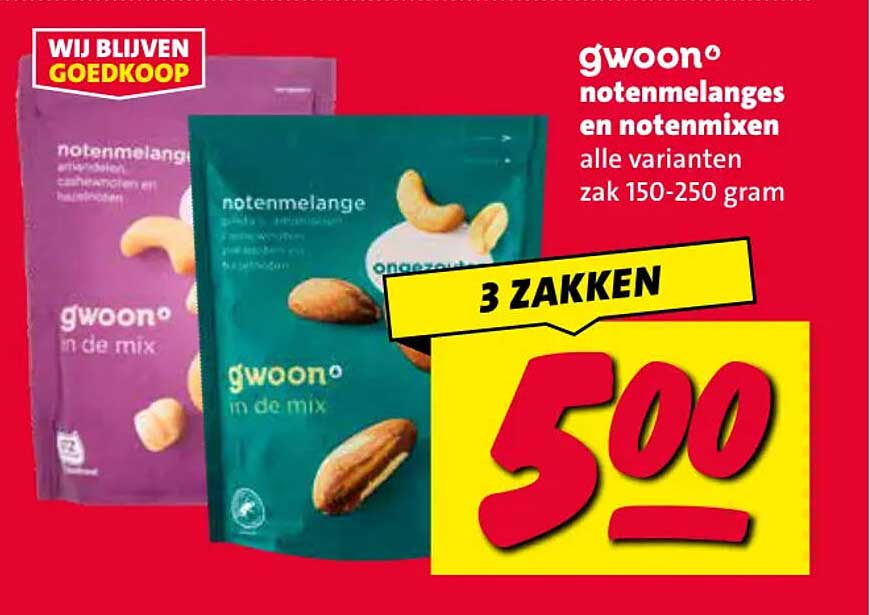 g'woon notenmelen en notenmixen alle varianten zak 150-250 gram 3 ZAKKEN