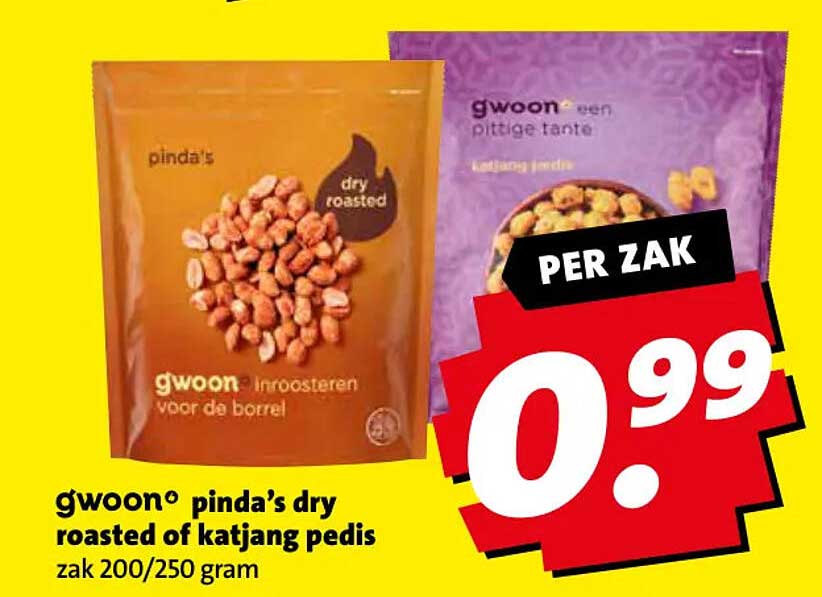 g'woon pinda's dry roasted of katjang pedis zak 200/250 gram PER ZAK