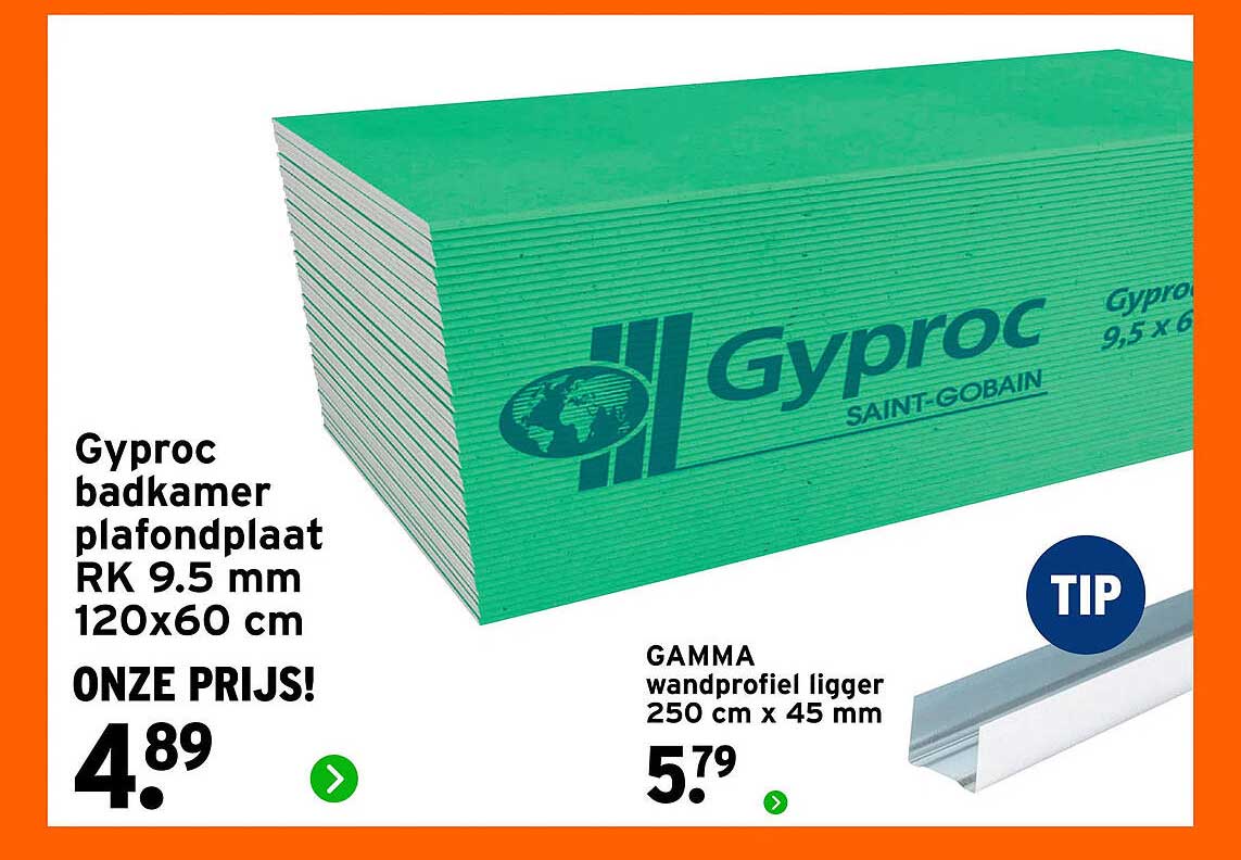Gyproc badkamer plafondplaat RK 9.5 mm 120x60 cm