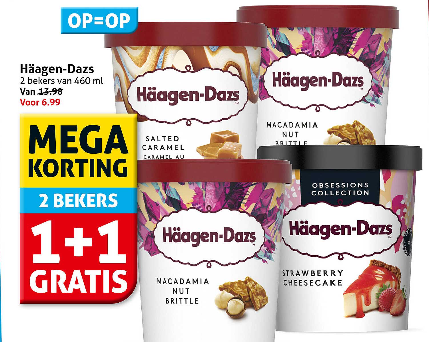 Häagen-Dazs 2 bekers van 460 ml 1+1 gratis