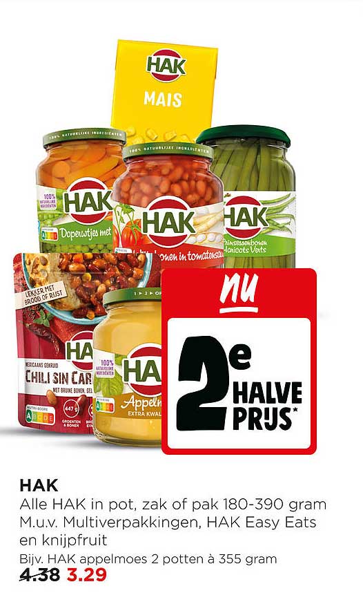 HAK Alle HAK in pot, zak of pak 180-390 gram M.u.v. Multiverpakkingen, HAK Easy Eats en knijfruit 2e HALVE PRIJS