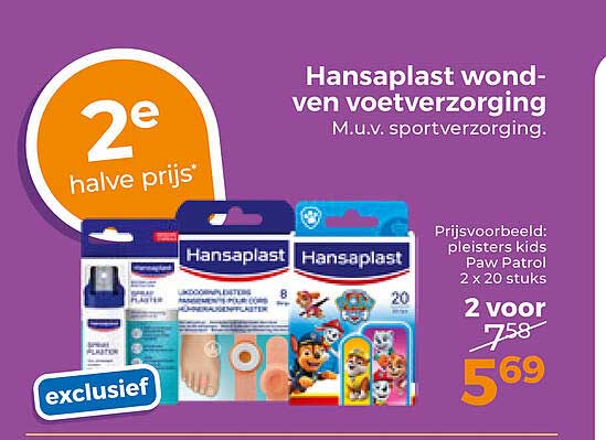 Hansaplast wond-ven voetverzorging M.u.v. sportverzorging. 2e halve prijs