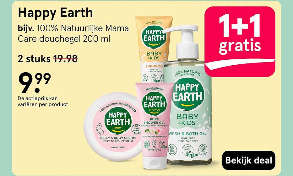 Happy Earth bijv. 100% Natuurlijke Mama Care douchegel 200 ml 1+1 gratis