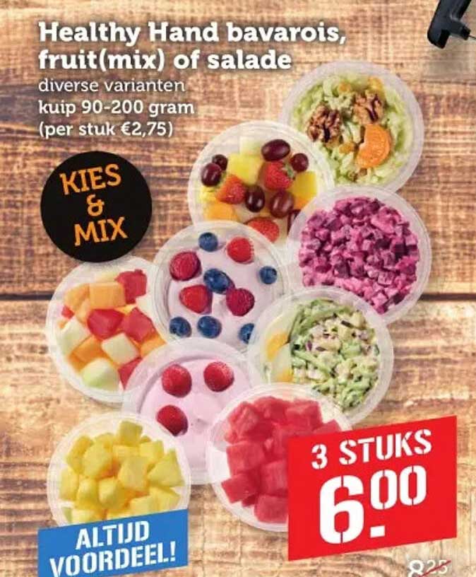 Healthy Hand bavarois, fruit(mix) of salade