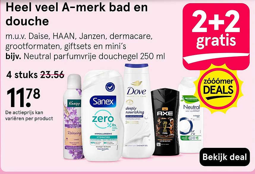Heel veel A-merk bad en douche 2+2 gratis