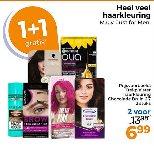Heel veel haarkleuring M.u.v. Just for Men. 1+1 gratis