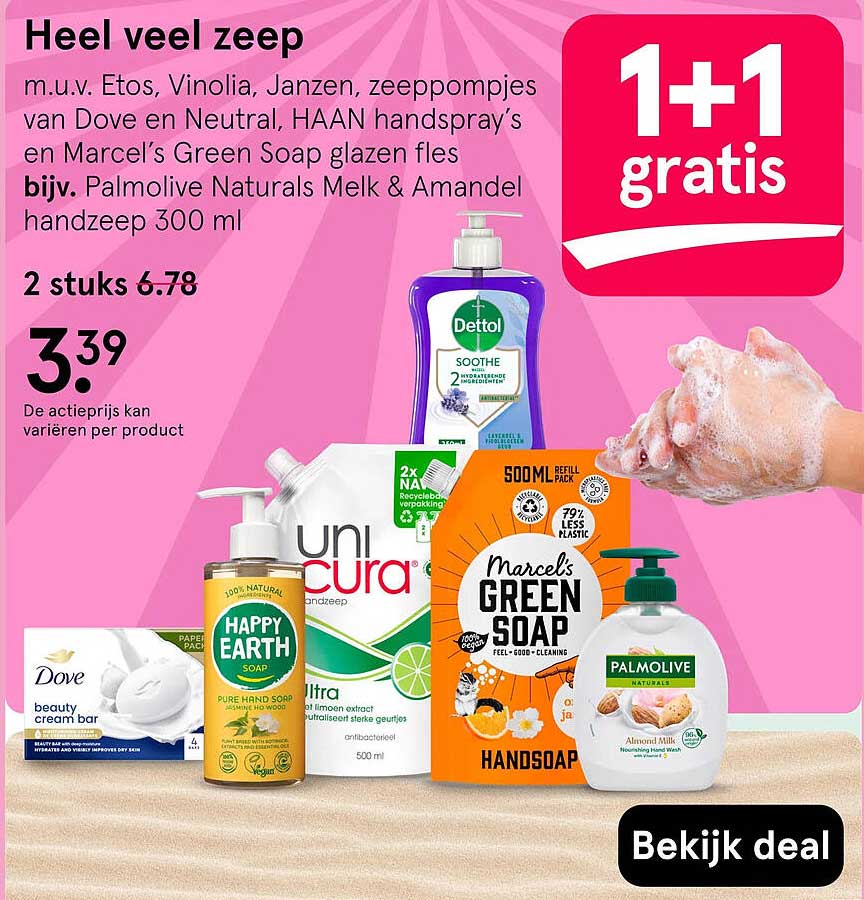 Heel veel zeep 1+1 gratis