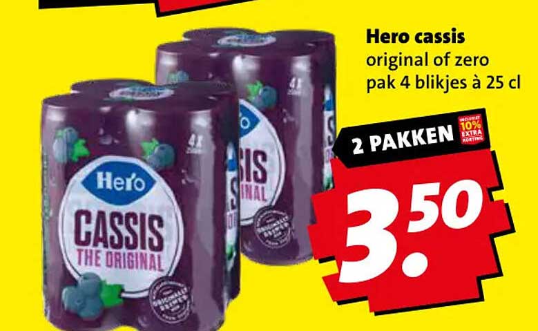 Hero cassis original of zero pak 4 blikjes à 25 cl 2 pakken