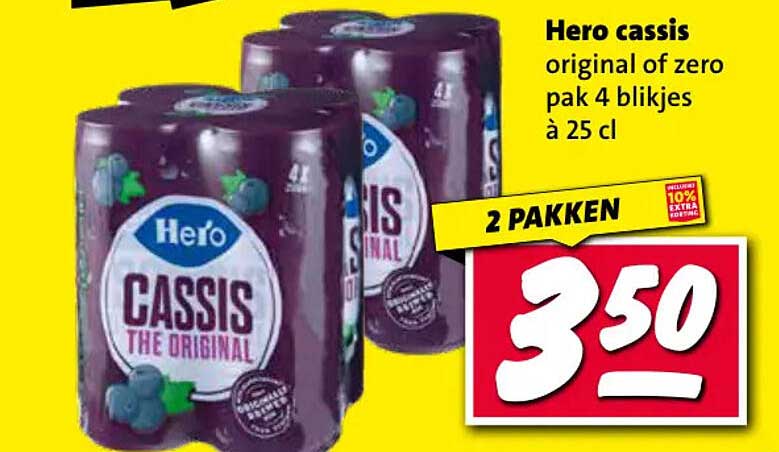 Hero cassis original of zero pak 4 blikjes à 25 cl 2 pakken