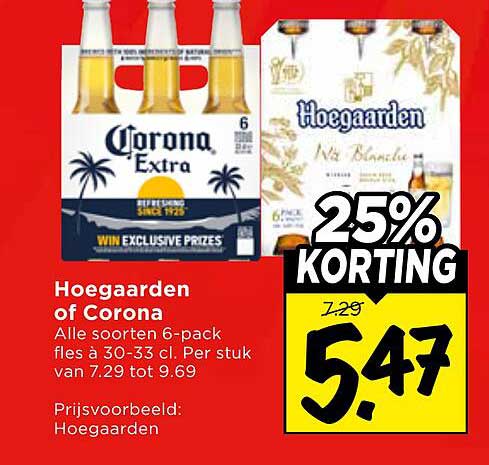 Hoegaarden of Corona Alle soorten 6-pack fles à 30-33 cl. Per stuk van 7.29 tot 9.69 25% KORTING