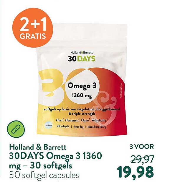 Holland & Barrett 30DAYS Omega 3 1360 mg – 30 softgels 2+1 GRATIS