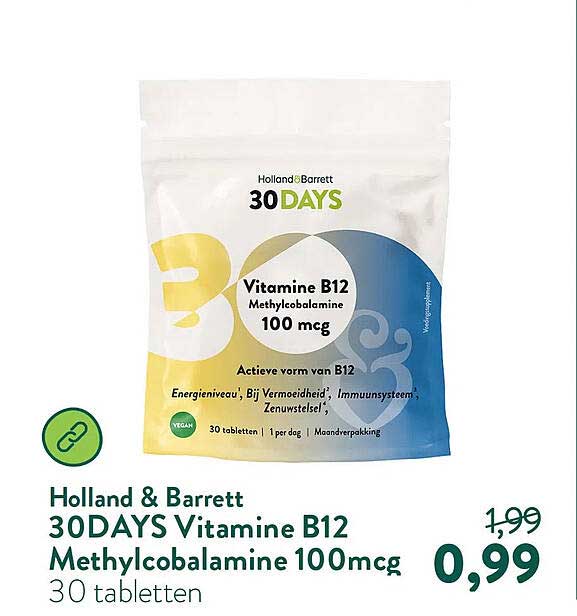 Holland & Barrett 30DAYS Vitamine B12 Methylcobalamine 100 mcg 30 tabletten