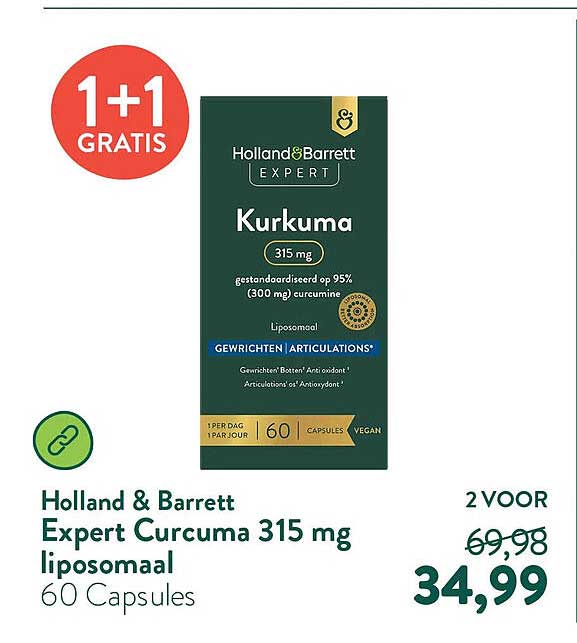 Holland & Barrett Expert Curcuma 315 mg liposomaal 60 Capsules 1+1 GRATIS