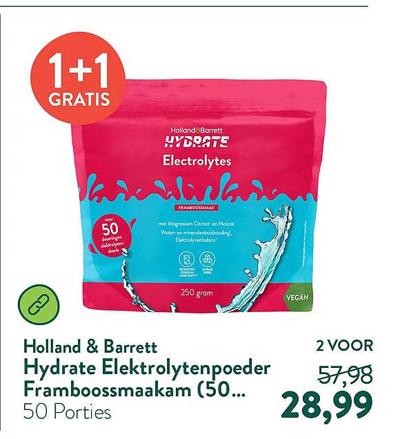 Holland & Barrett Hydrate Electrolytenpoeder Framboossmaakam (50... 1+1 gratis