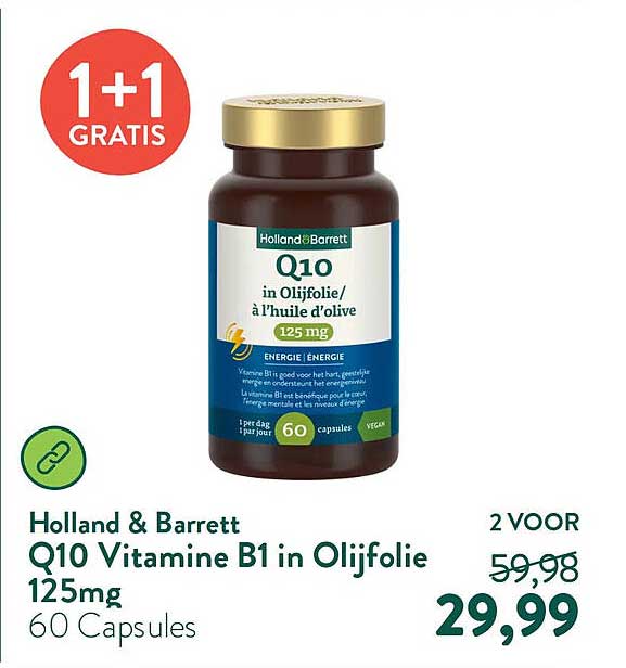 Holland & Barrett Q10 Vitamine B1 in Oljfolie 125mg 60 Capsules 1+1 GRATIS