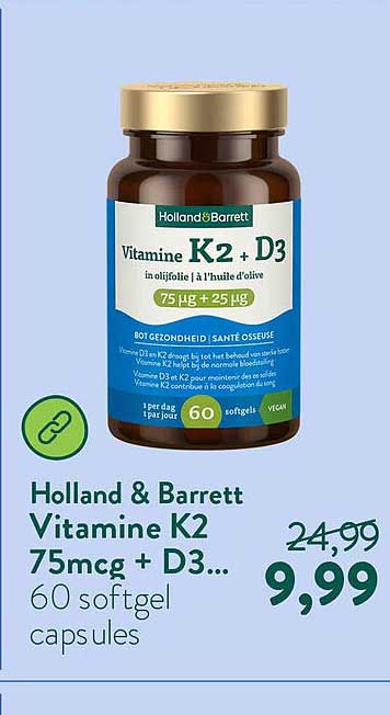 Holland & Barrett Vitamine K2 75mcg + D3... 60 softgel capsules