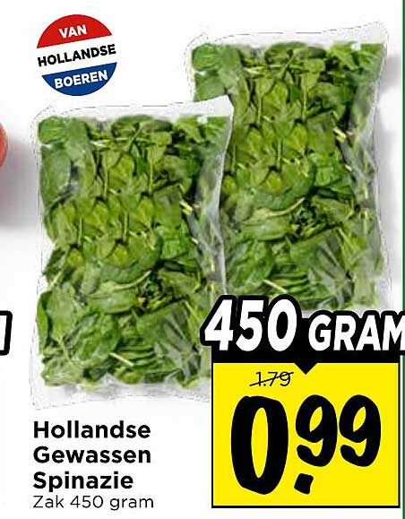 Hollandse Gewassen Spinazie Zak 450 gram