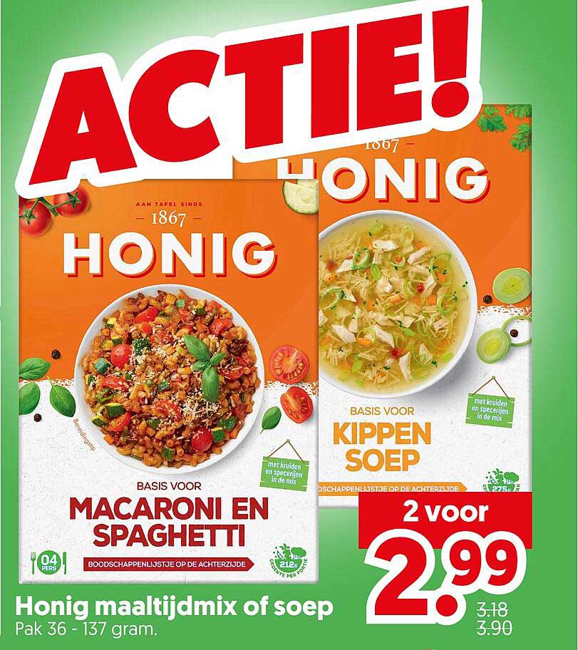 Honig maaltijdmix of soep 2 voor 2.99