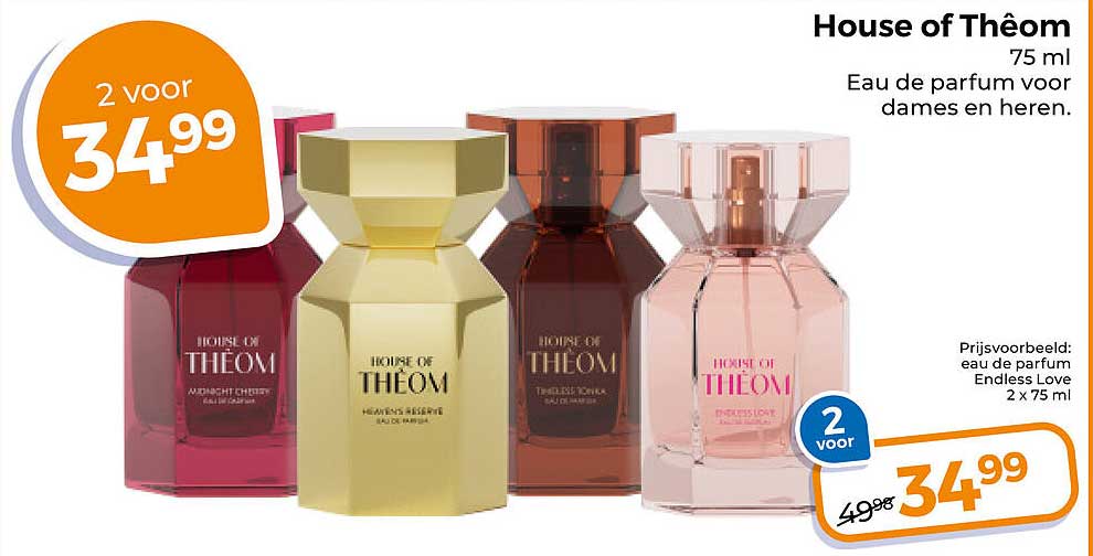 House of Thêom 75 ml Eau de parfum voor dames en heren 2 voor 34,99