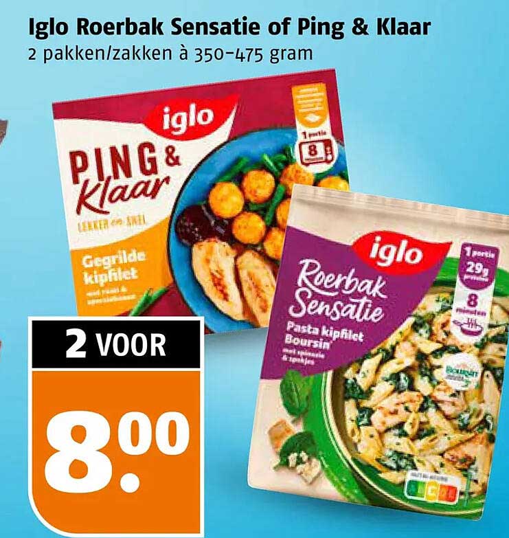 Iglo Roerbak Sensatie of Ping & Klaar 2 pakken/zakken à 350-475 gram