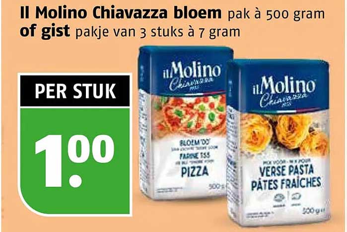 Il Molino Chiavazza bloem pak à 500 gram of gist pakje van 3 stuks à 7 gram