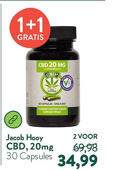 Jacob Hooy CBD, 20mg 30 Capsules 1+1 GRATIS