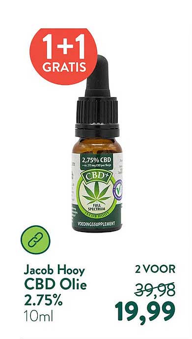 Jacob Hooy CBD Olie 2.75% 10ml 1+1 GRATIS