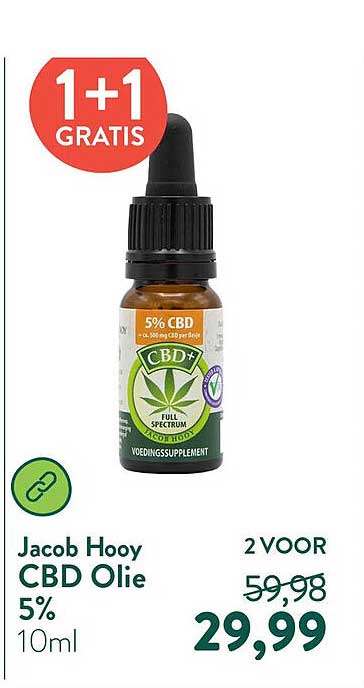 Jacob Hooy CBD Olie 5% 10ml 1+1 GRATIS