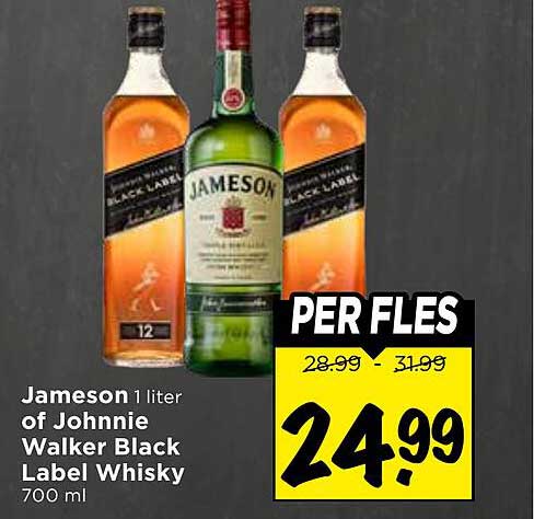 Jameson 1 liter of Johnnie Walker Black Label Whisky 700 ml PER FLES