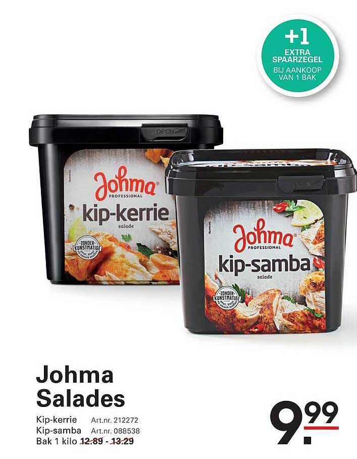 Johma Salades Kip-kerrie Kip-samba Bak 1 kilo +1 extra spaarzegel bij aankoop van 1 bak
