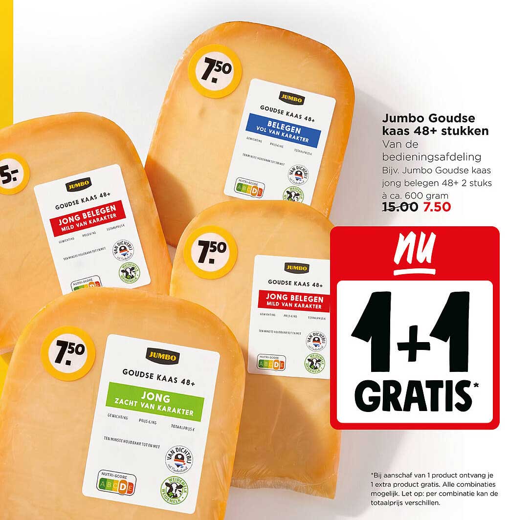 Jumbo Goudse kaas 48+ stukken 1+1 gratis