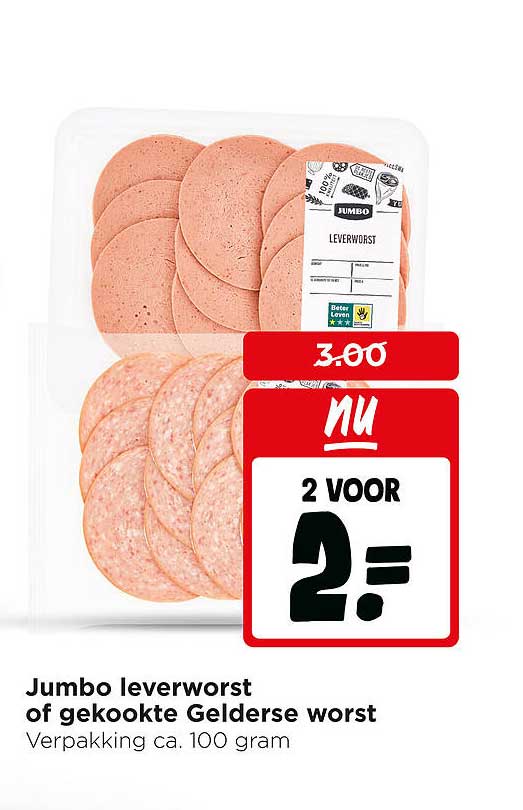 Jumbo leverworst of gekookte Gelderse worst 2 voor 2=
