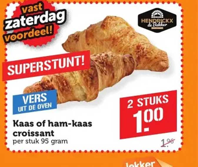 Kaas of ham-kaas croissant 2 stuks