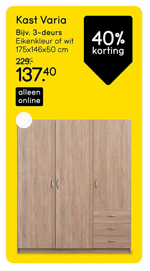 Kast Varia Bijv. 3-deurs Eikenkleur of wit 175x146x50 cm 40% korting
