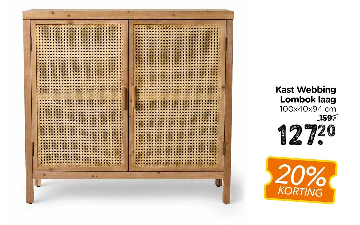 Kast Webbing Lombok laag 100x40x94 cm 20% korting