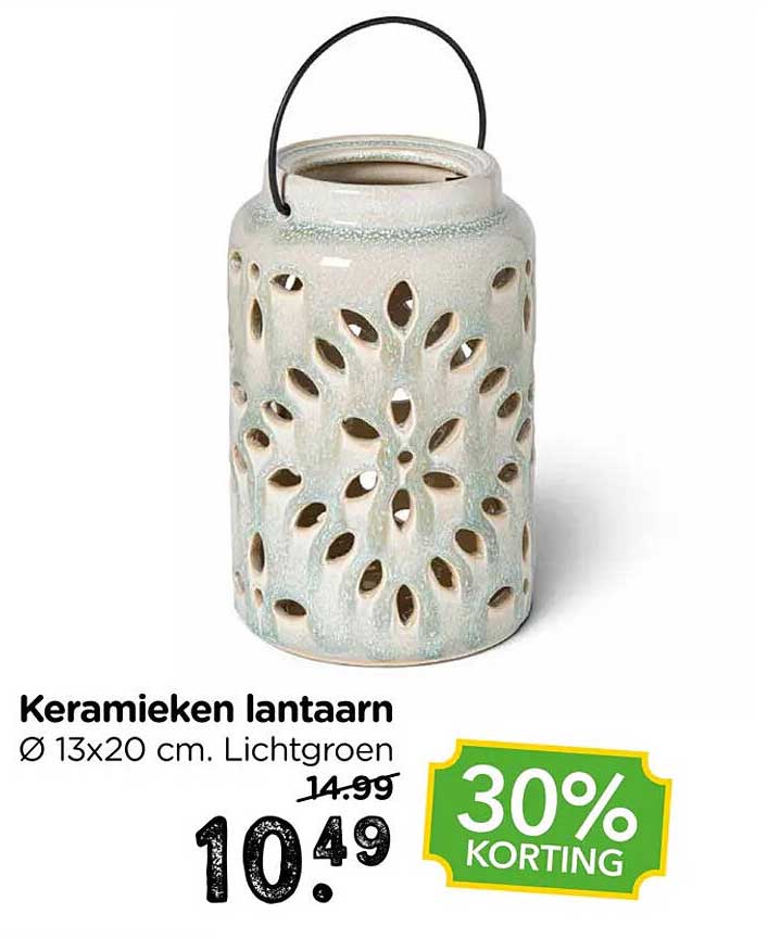 Keramieken lantaarn Ø 13x20 cm. Lichtgroen 30% KORTING