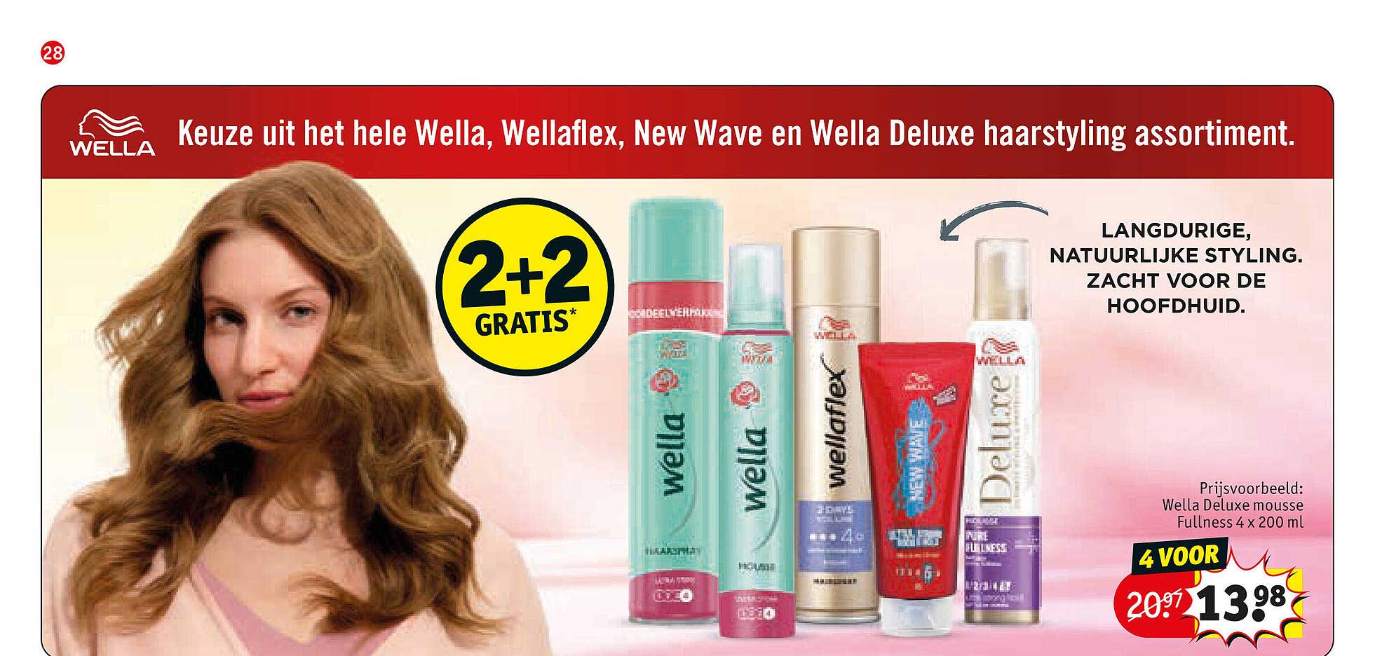 Keuze uit het hele Wella, Wellaflex, New Wave en Wella Deluxe haarstyling assortiment. 2+2 gratis