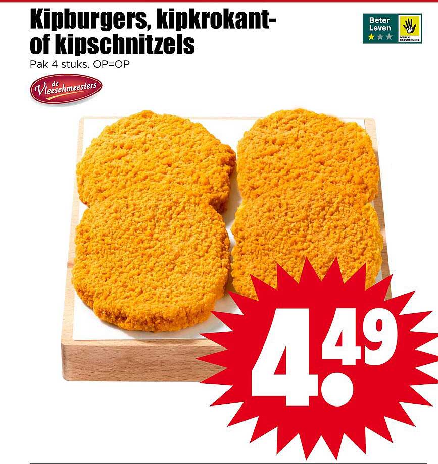 Kipburgers, kipkrokant- of kipschnitzels