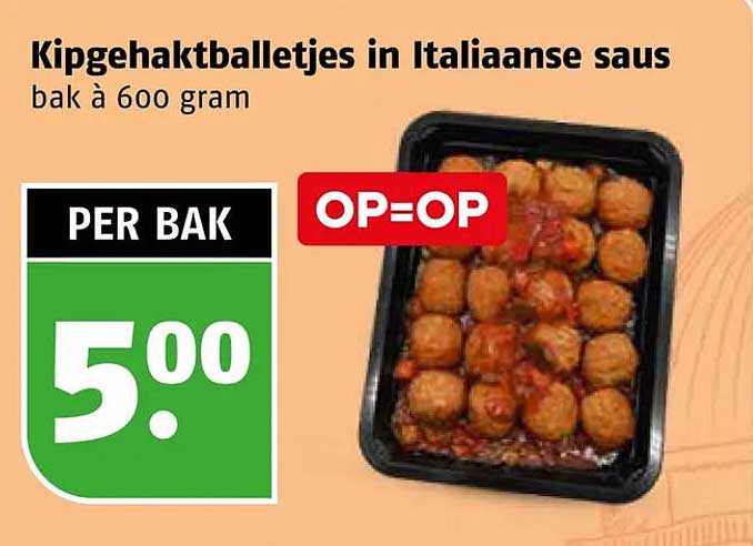Kipgehaktballetjes in Italiaanse saus bak à 600 gram OP=OP