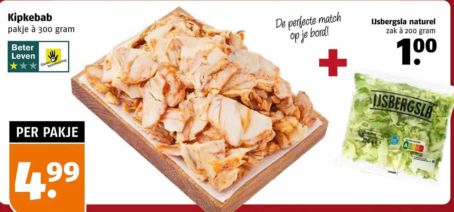 Kipkebab + IJsbergsla naturel