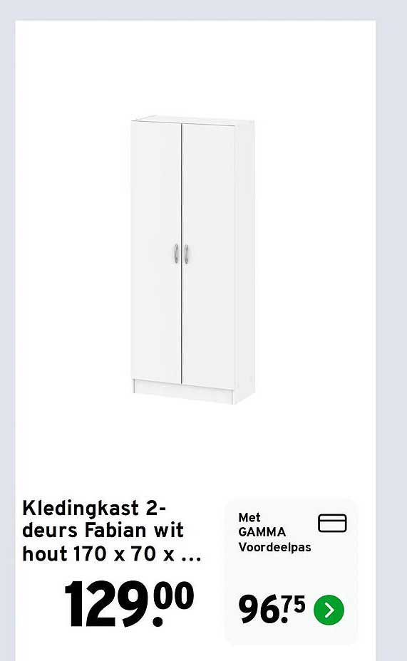 Kledingkast 2-deurs Fabian wit hout 170 x 70 x ...
