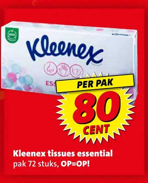 Kleenex tissues essential pak 72 stuks, OP=OP! PER PAK