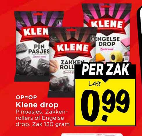 Klene drop Pinpasjes, Zakkenrollers of Engelse drop. Zak 120 gram PER ZAK