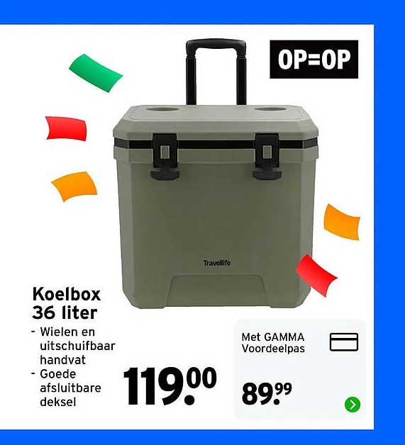 Koelbox 36 liter - Wielen en uitschuifbaar handvat - Goede afsluitbare deksel OP=OP