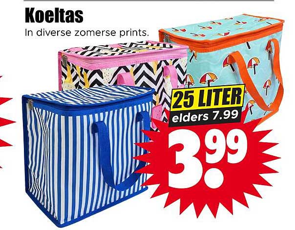 Koeltas In diverse zomerse prints. 25 liter elders 7.99