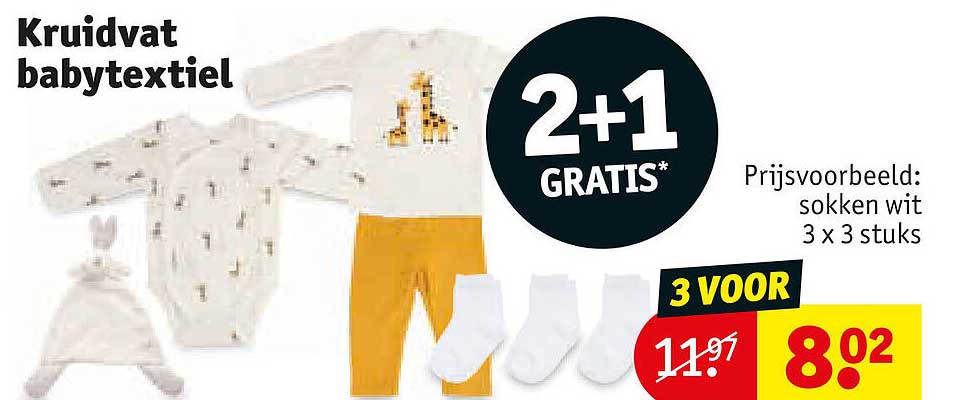 Kruidvat babytextiel 2+1 GRATIS